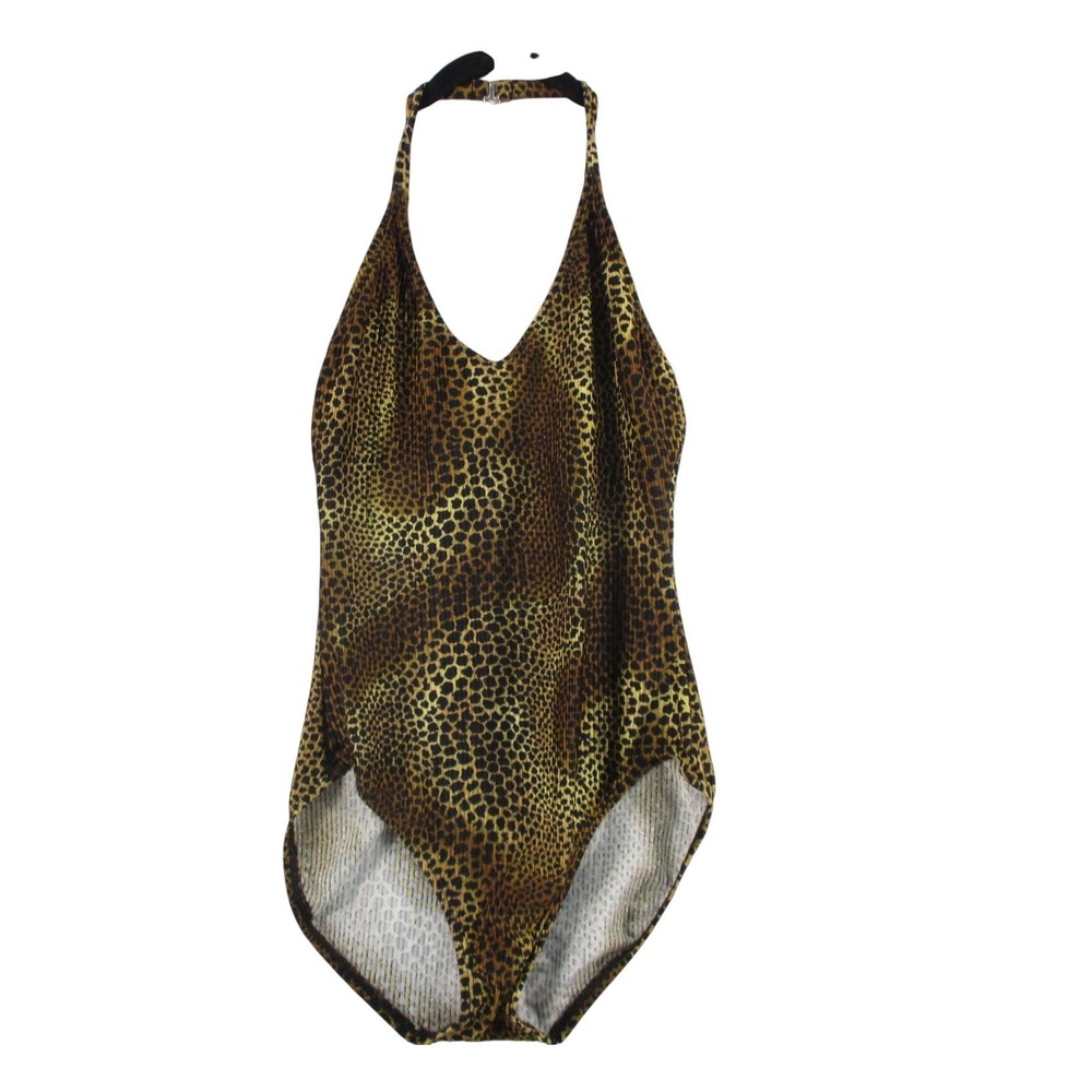 Catalina Womens Leopard Print Halter One Piece Swimsuit Brown Gold 1X 16W